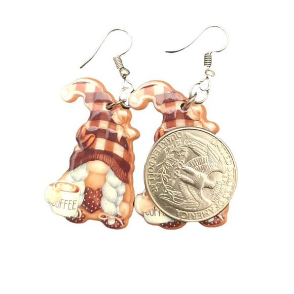 Gnome Acrylic Coffee Drop Earrings - Picture 3 of 5